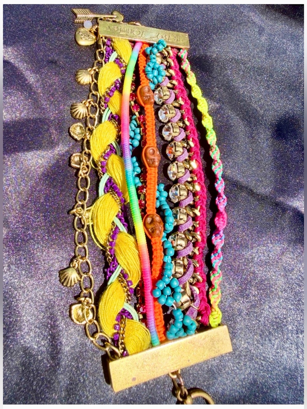 Betsey Johnson St Bart Colorful Wide Multi Strand Toggle Bracelet Boho